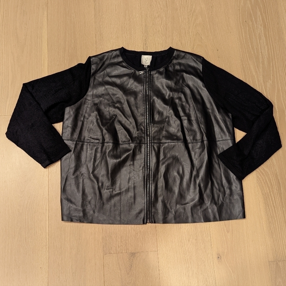 Black Faux Leather Women's Sweater